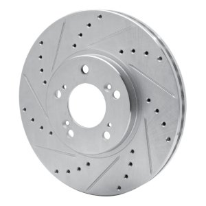 Acura RL Brake Rotor (1) - Front Left - R1 Concepts - Drilled & Slotted - Silver - `99-`04